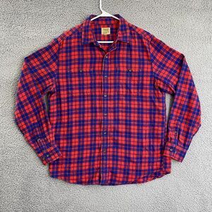 True Craft Shirt Men L Red Blue Casual‎ Long Sleeve Plaid Button Down